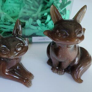 FOX SET 2pc BROWN Resin Figurines New decorative collectible GARDEN HOME